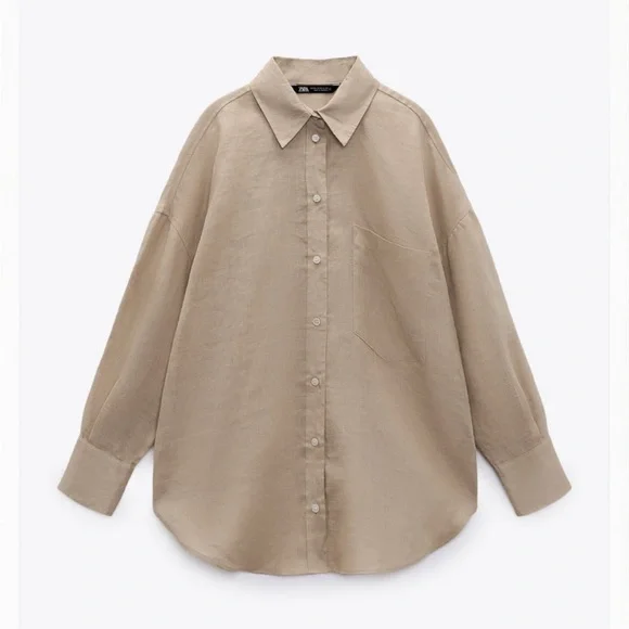 NWT! Zara Linen Shirt with Pocket | Size XS - Picture 1 of 12